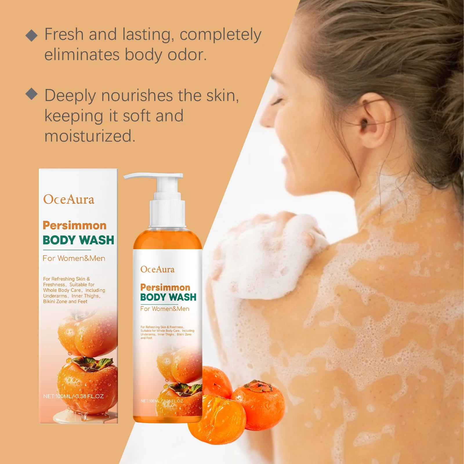 Natural Persimmon Odor Eliminating Body Wash for Men and Women - 11