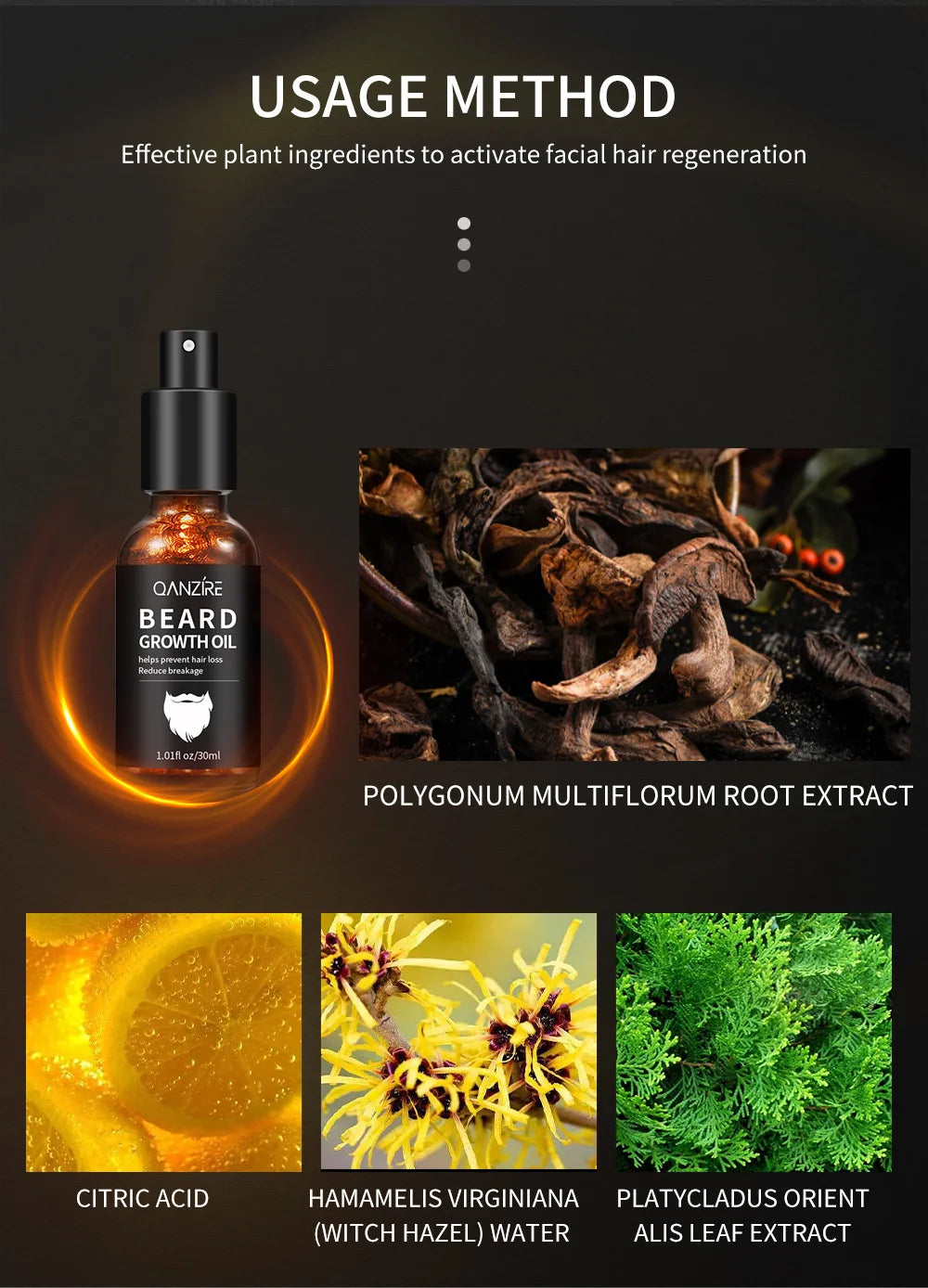 Qanzire Beard Growth Oil Natural Facial Hair Care and Grooming Serum - 8