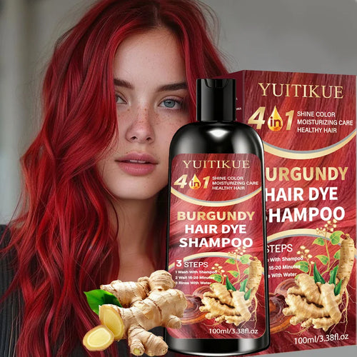 4 in 1 Burgundy Hair Dye Shampoo Natural Ginger Herbal Formula 100ml