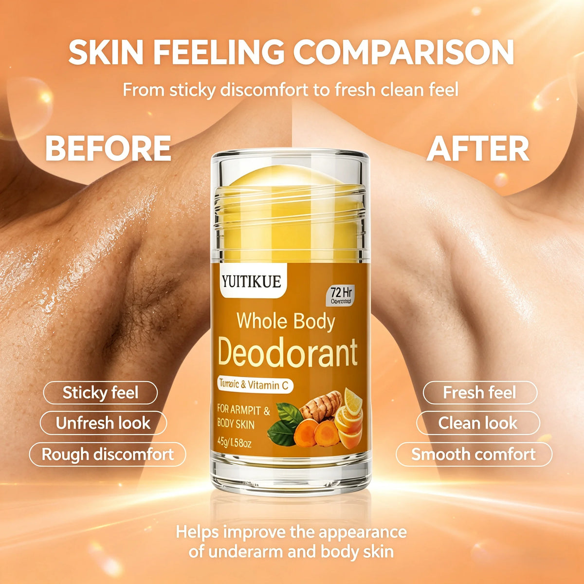 YUITIKUE Turmeric Vitamin C Deodorant Stick Whole Body Odor Control 45g