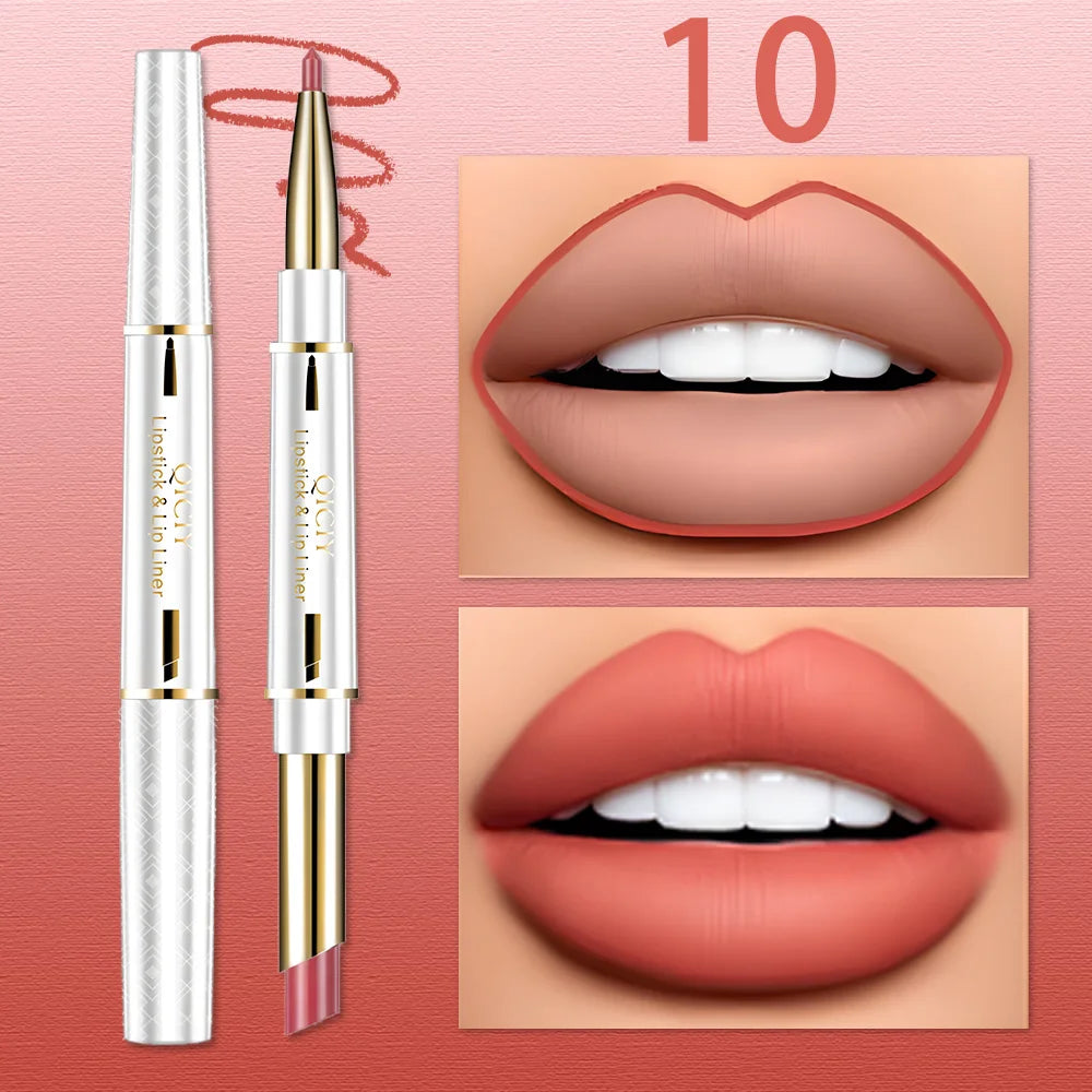 QICIY Dual Ended Lipstick and Lip Liner Long Lasting Waterproof Makeup - 15