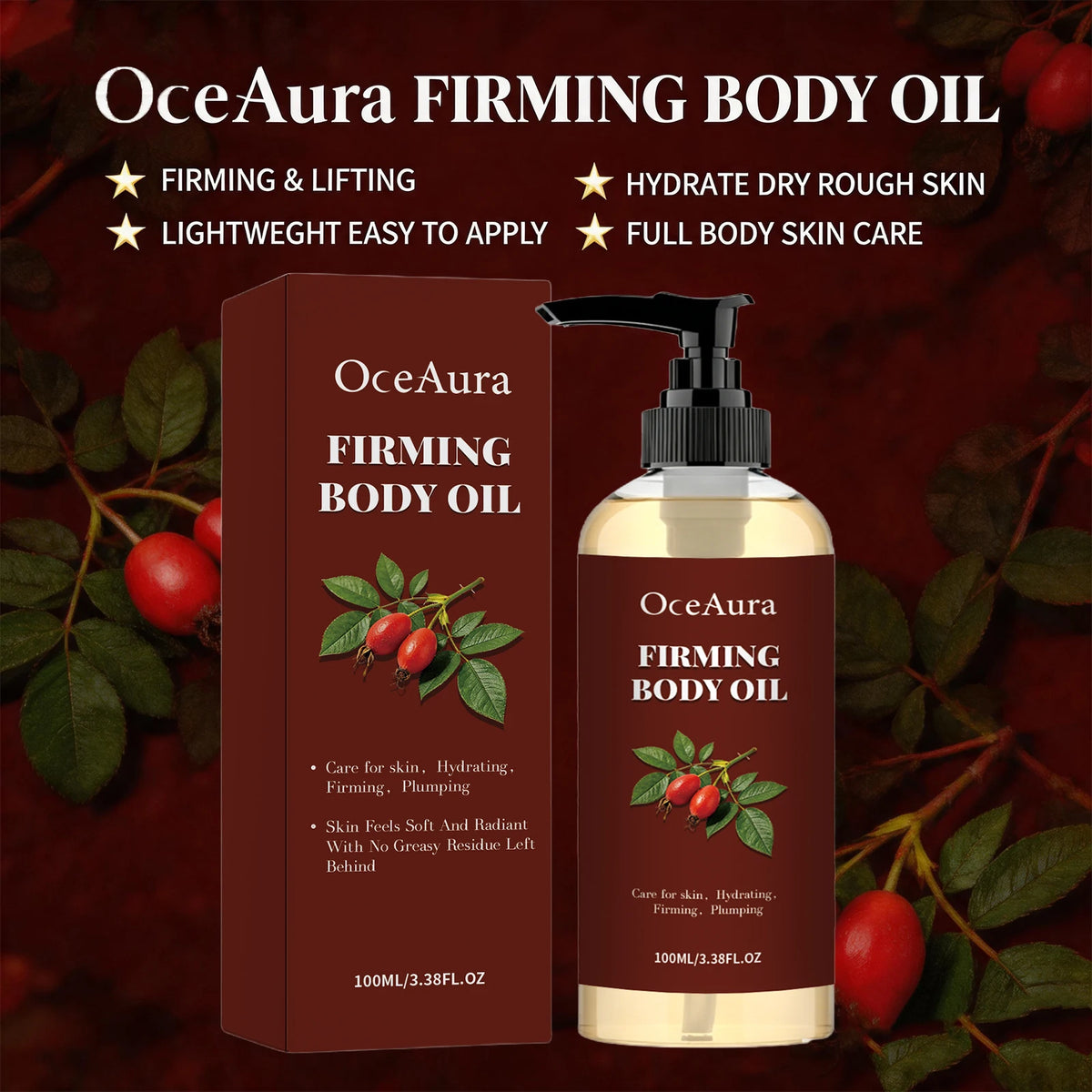 Hydrating Firming Body Oil for Skin Tightening and Elasticity