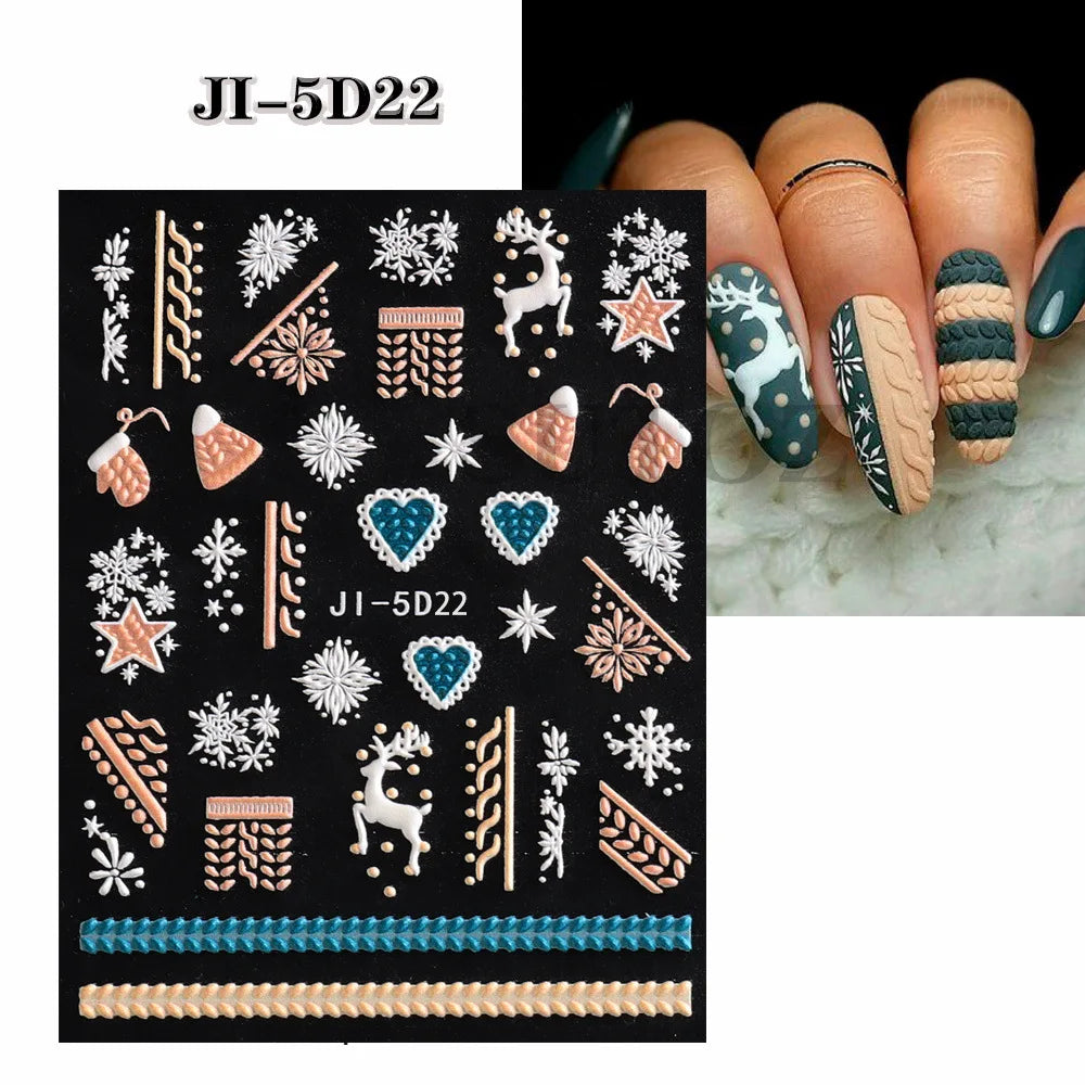 5D Embossed Christmas Nail Art Stickers for Holiday Manicures