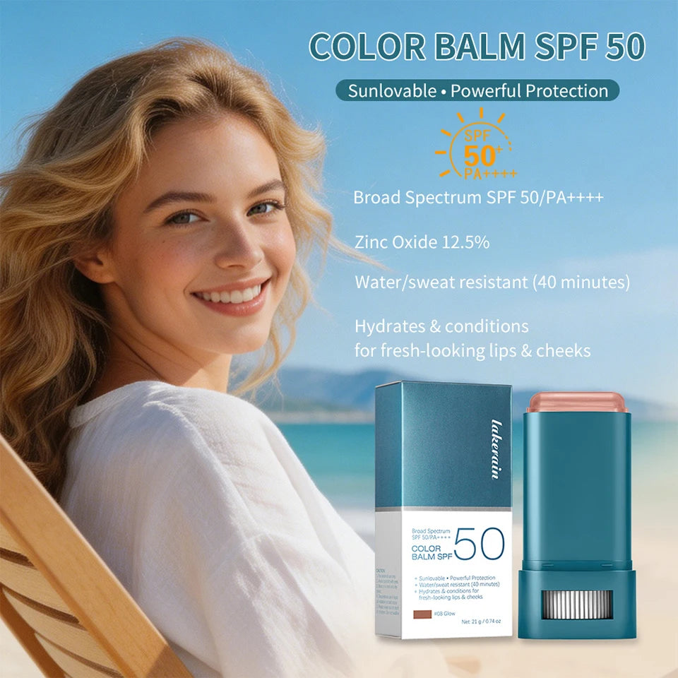 SPF 50 Tinted Sunscreen Blush Stick for Cheeks and Lips