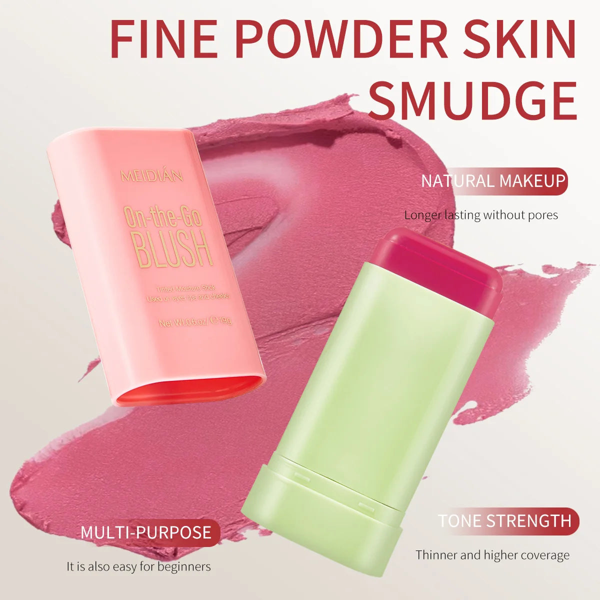 Meidian On The Go Waterproof Blusher Stick Cream Face Makeup - 3