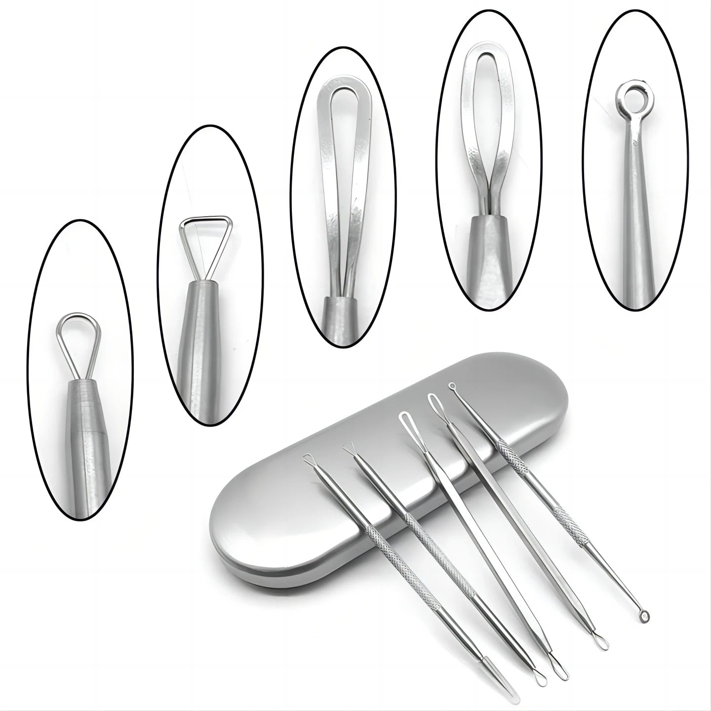 Professional Stainless Steel Blackhead and Pimple Extractor Tool Kit - 10