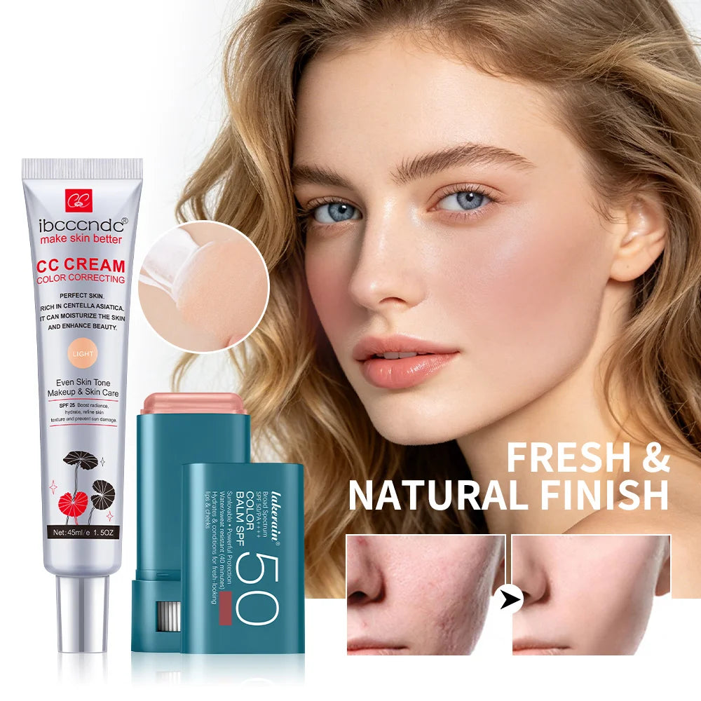 Color Correcting CC Cream and Sunscreen Blush Stick Set