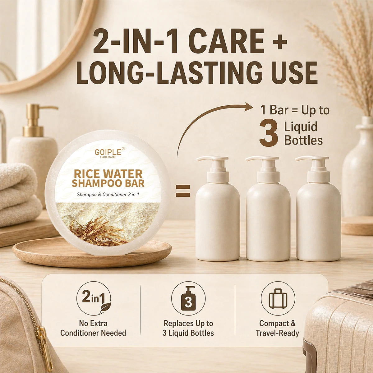 Rice Water Shampoo Bar 2-in-1 Cleansing and Conditioning Hair Soap - 9