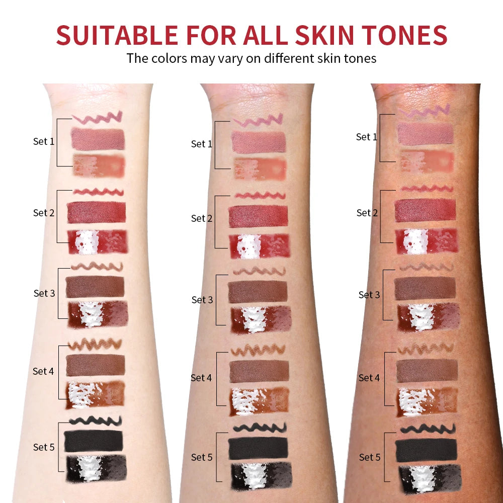 All-in-One Waterproof Lip Liner, Lipstick and Gloss Makeup Set - 6