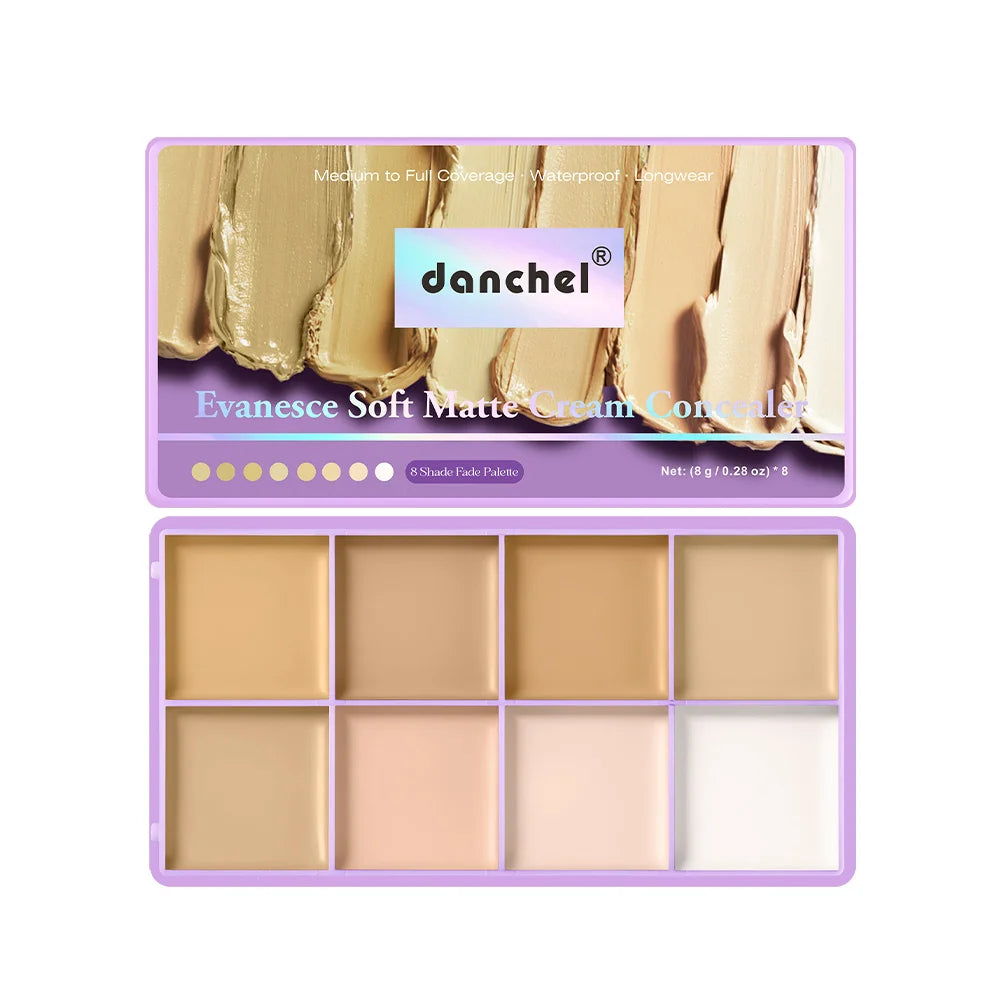 8-Shade Waterproof Cream Concealer Palette for Full Coverage