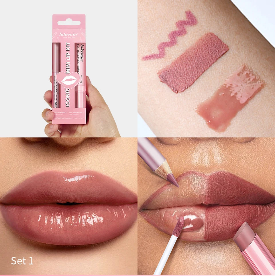 All-in-One Waterproof Lip Liner, Lipstick and Gloss Makeup Set