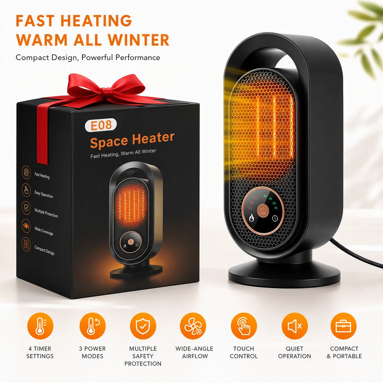 Portable Ceramic Space Heater with Timer and Touch Control - 1
