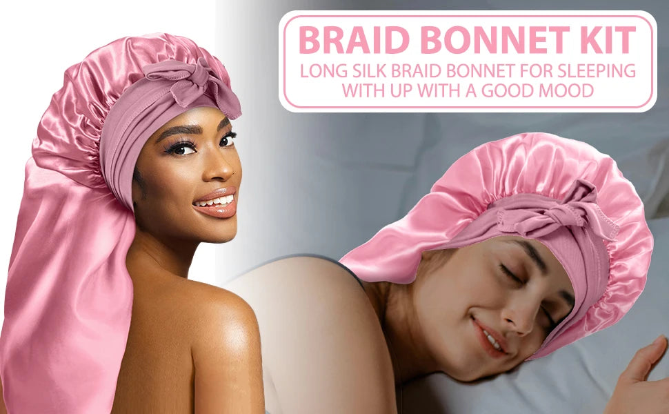 Satin Sleep Bonnet with Adjustable Long Tie for Hair Protection - 7