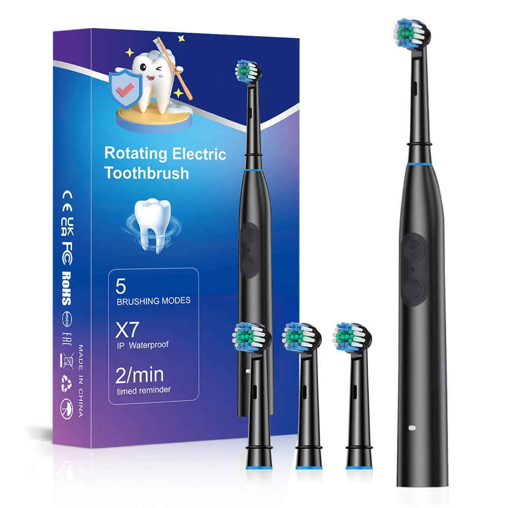 Rechargeable Electric Toothbrush with 5 Modes and 4 Brush Heads