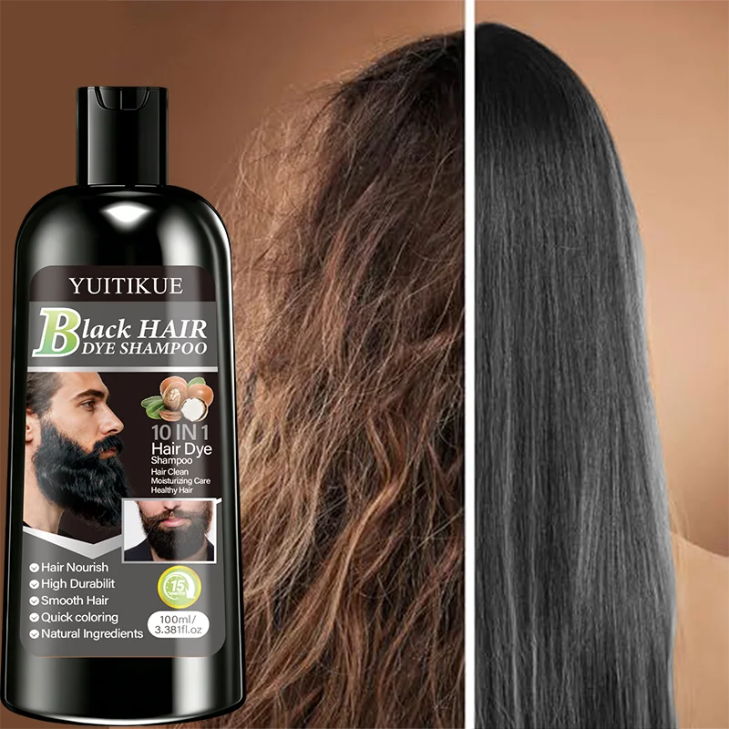 100ml Black Hair Dye Shampoo 10-in-1 Natural Nourishing Coloring