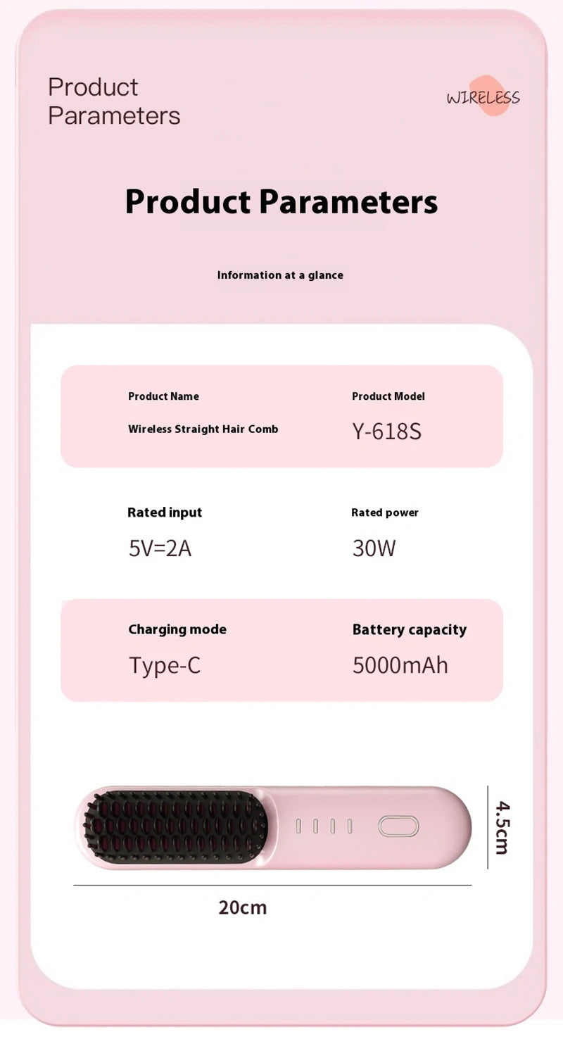 Cordless Ionic Hair Straightening Brush for Fast Styling