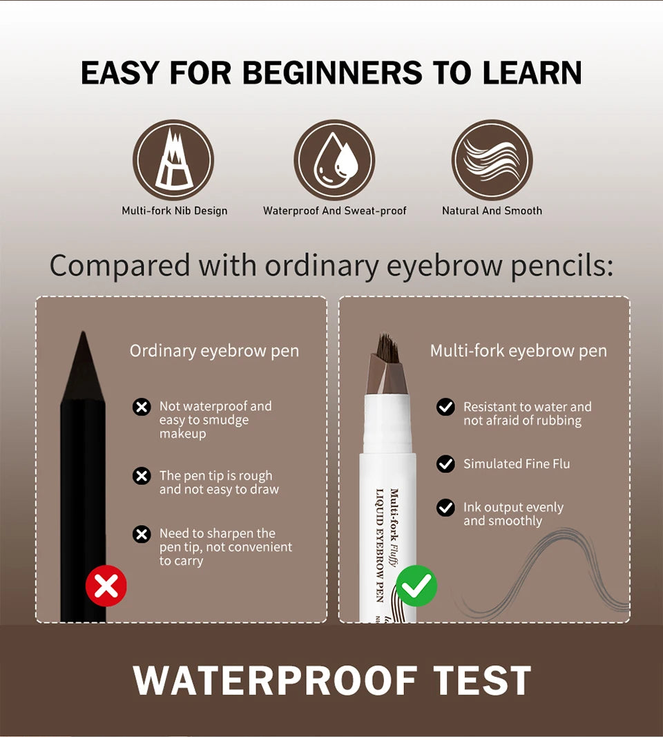 Waterproof Multi-Fork Liquid Eyebrow Pen for Natural Brows - 12