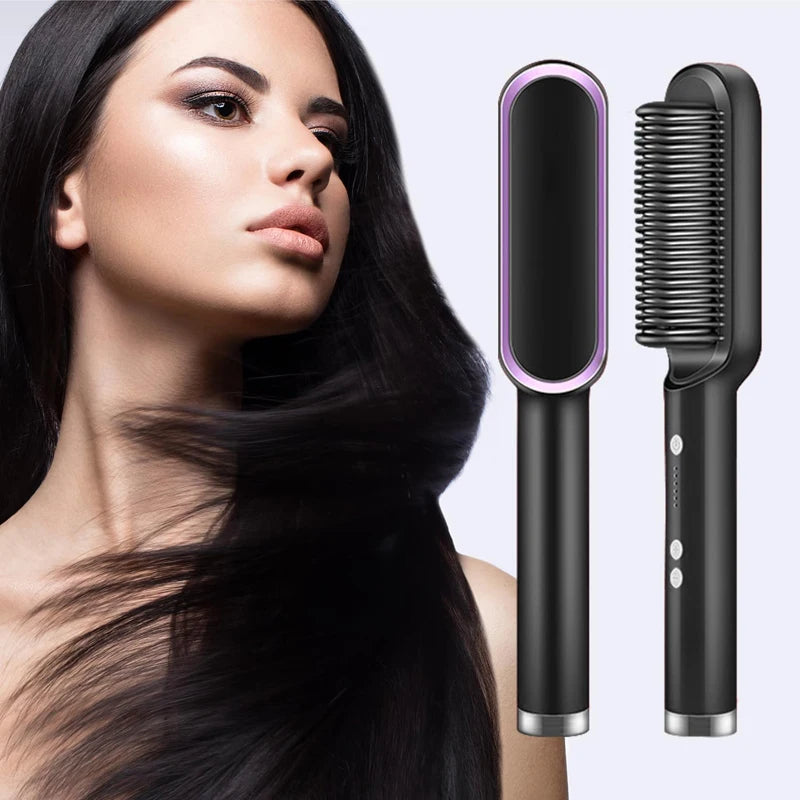 Professional Hair Straightener Brush Ceramic Fast Heating Styling Comb