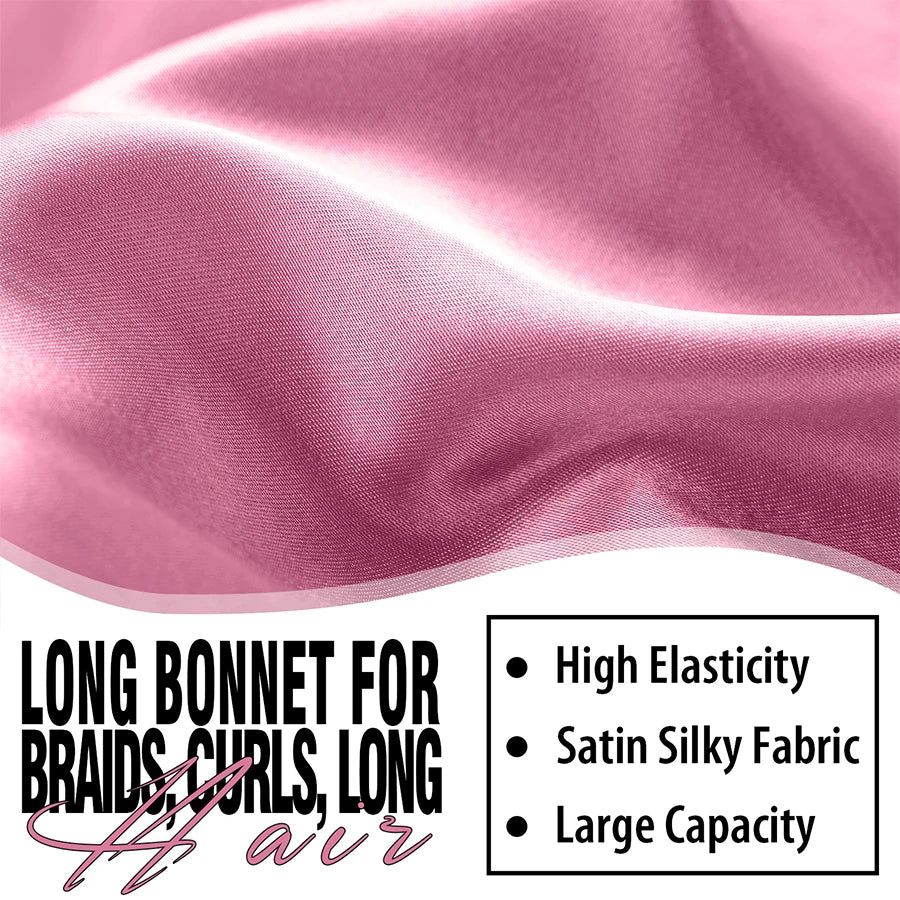 Extra Large Silk Satin Sleep Bonnet with Elastic Hair Band - 3