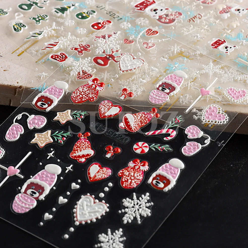 5D Embossed Christmas Nail Art Stickers for Holiday Manicures