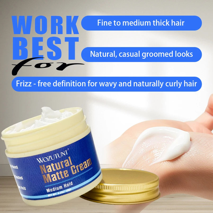 Wozutunt Mens Natural Matte Styling Cream Medium Hold Hair Clay 120g - 3