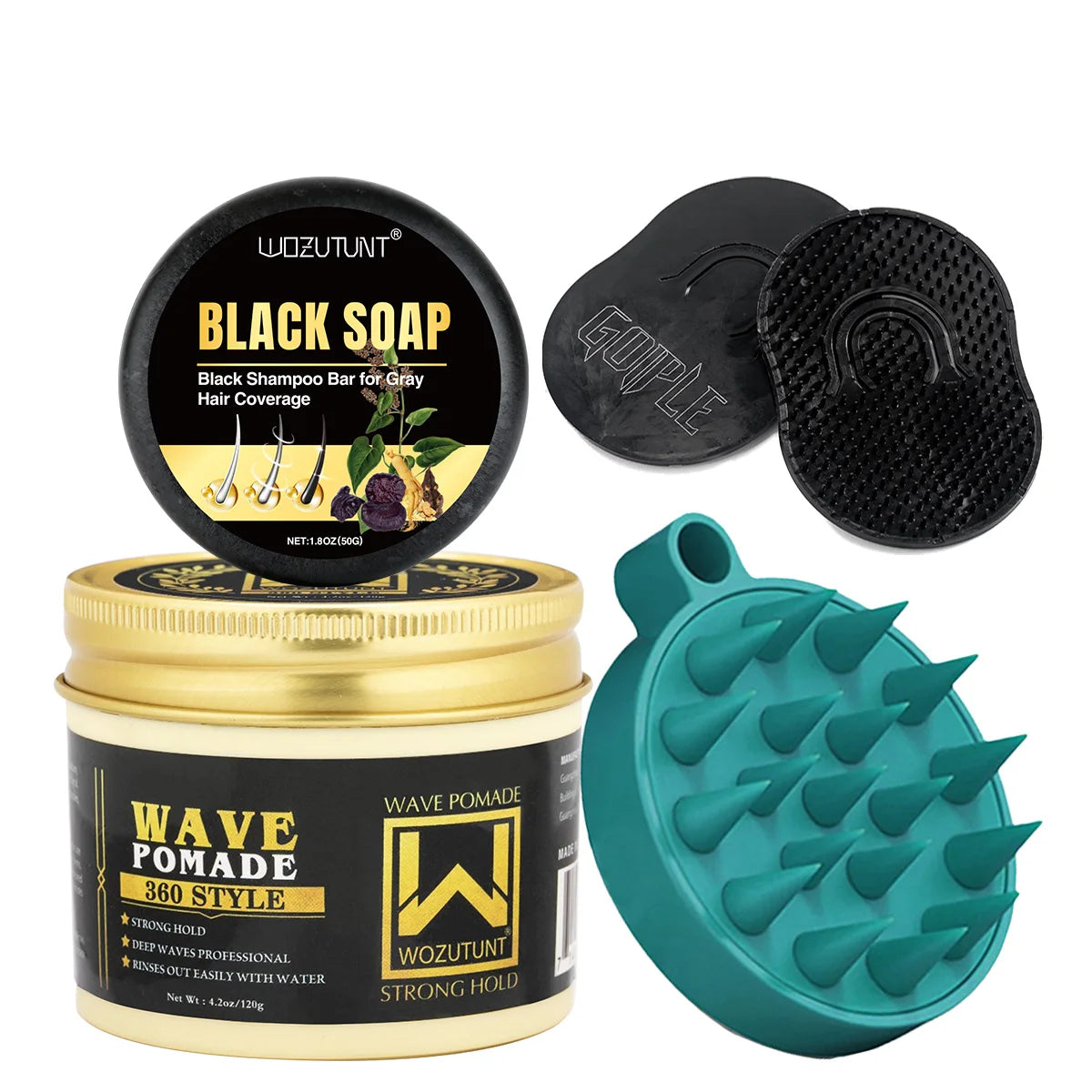 Shea Butter Hair Pomade with Wave Brush and Silk Rag Cap Set - 18