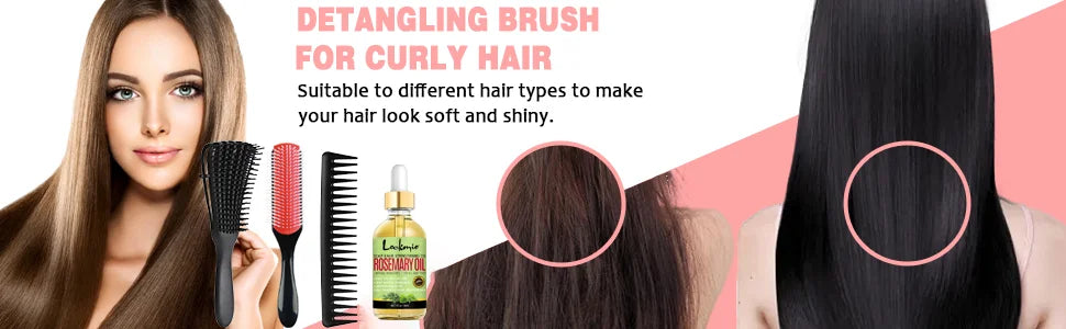 Lockmio Rosemary Hair Growth Oil and Curly Hair Detangling Brush Set