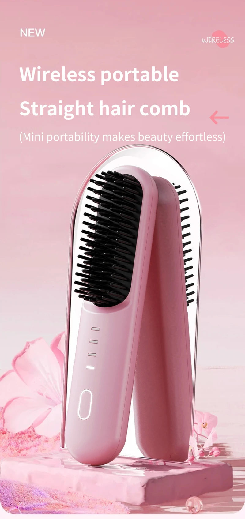 Cordless Ionic Hair Straightening Brush for Fast Styling