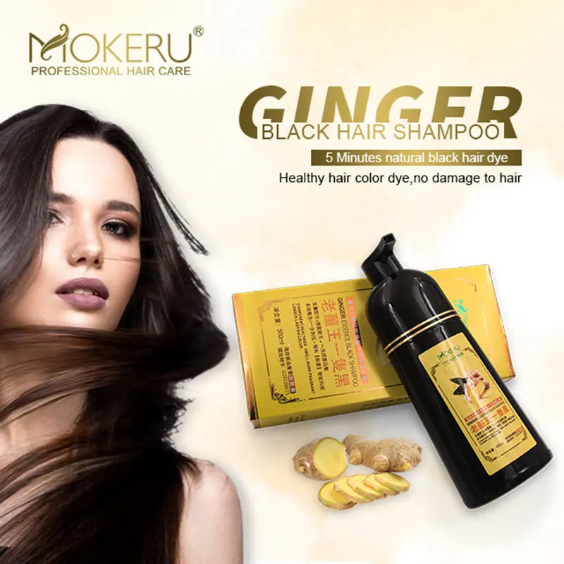 Organic Ginger Hair Blackening Shampoo 500ml Permanent Color Dye - 3