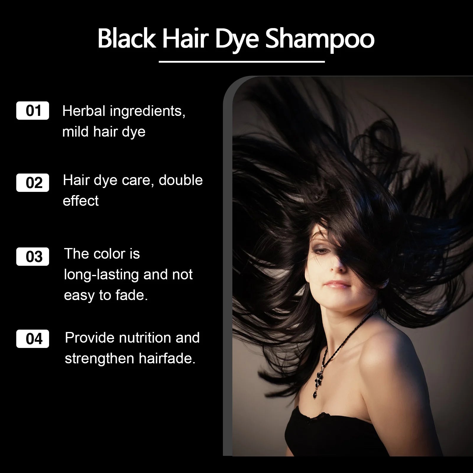 Natural Herbal Black Hair Dye Shampoo for Grey Coverage 100ml - 5