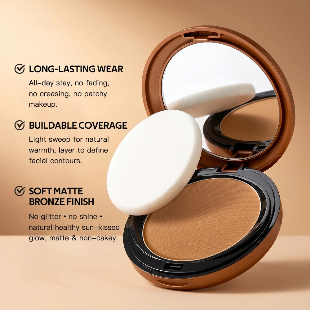 Matte Bronze Pressed Powder for Natural Sun-Kissed Look