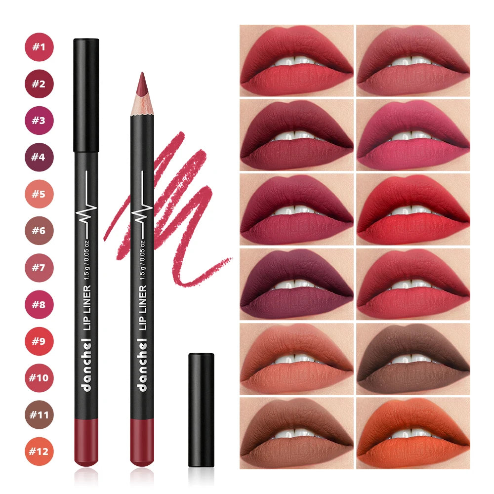 Professional 12-Piece Waterproof Lip Liner Pencil Set