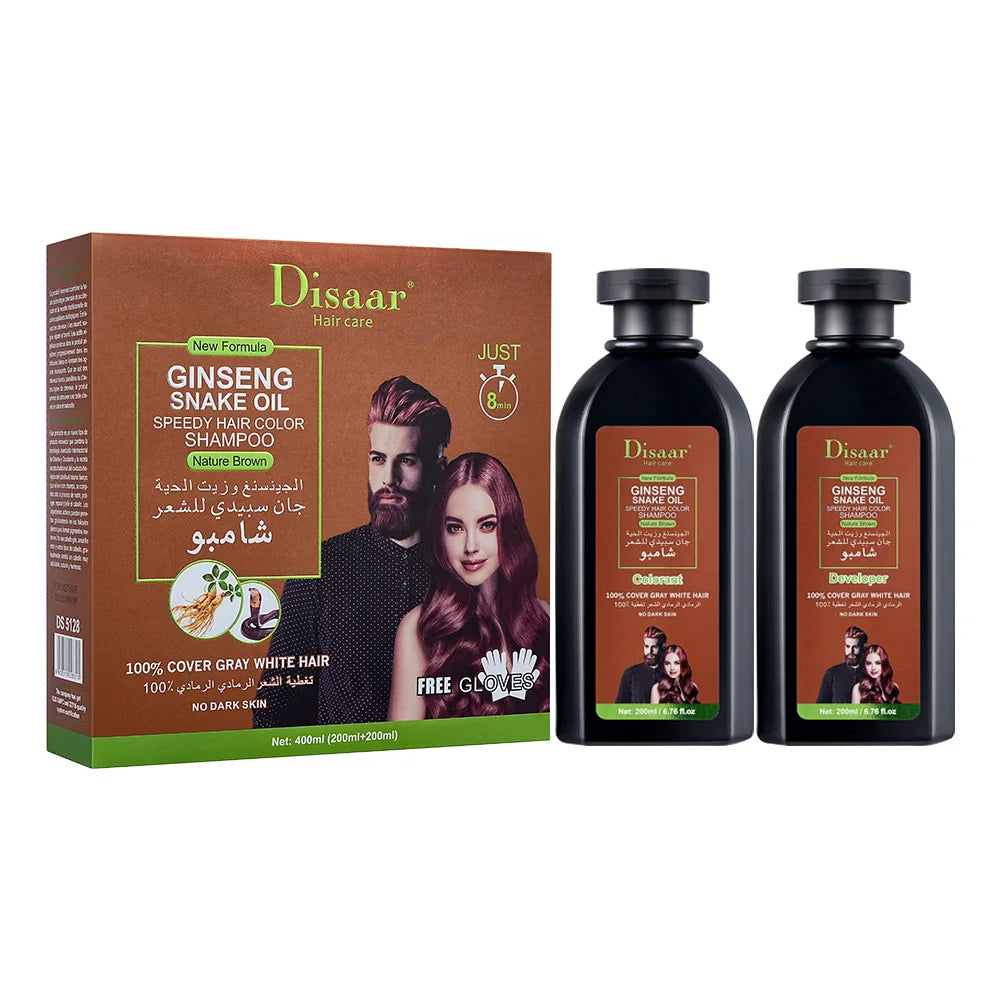 400ml Ginseng Snake Oil Dark Brown Hair Dye Shampoo Color Set