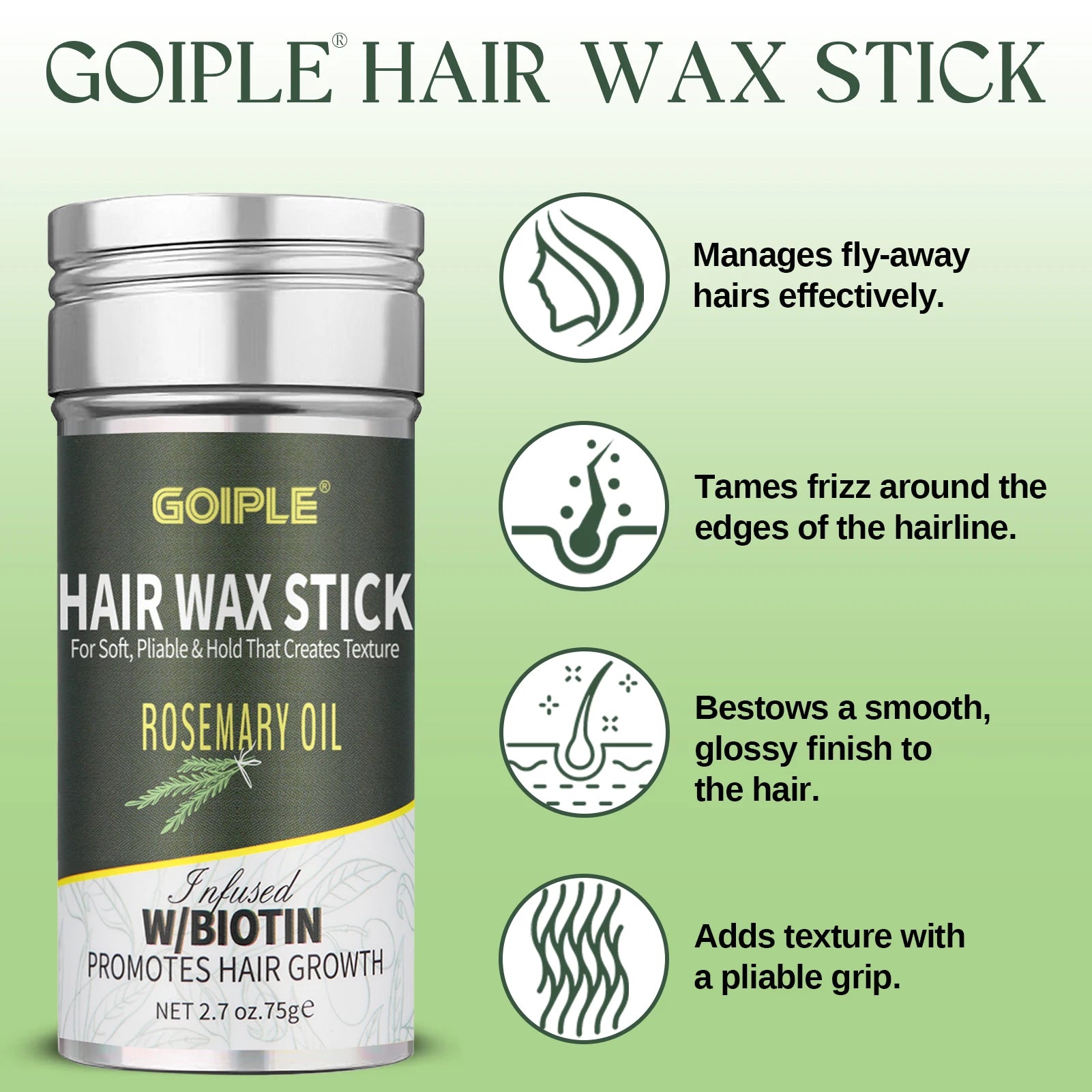 Goiple Biotin Rosemary Hair Wax Stick and Styling Brush Set - 3