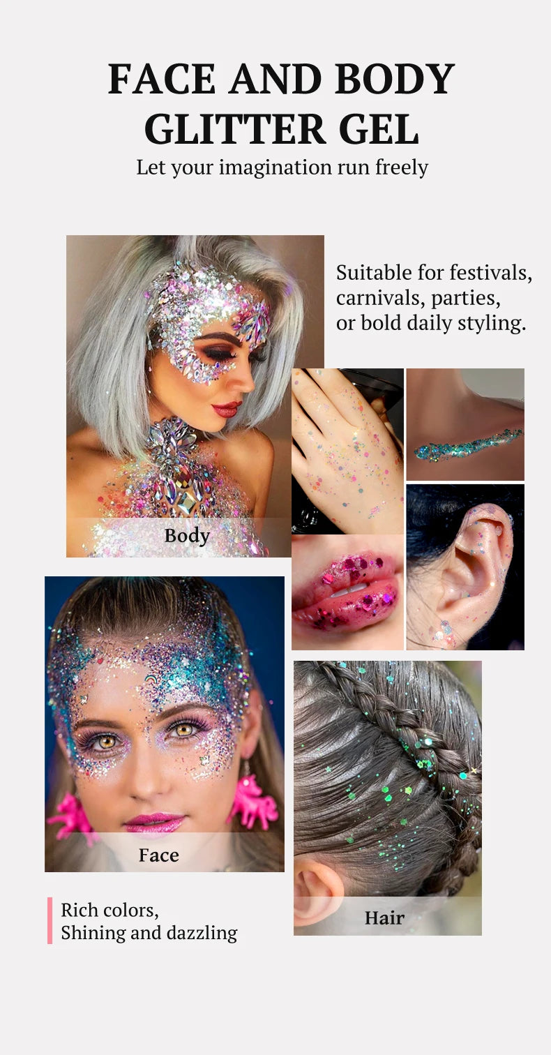 Molianji Glitter Gel Face and Body Shimmer Makeup for Parties