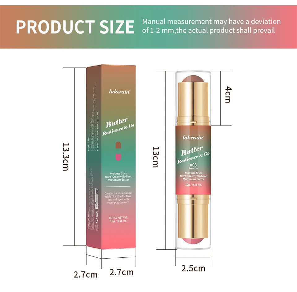 Dual-Ended Cream Bronzer and Blush Stick for Face and Lips