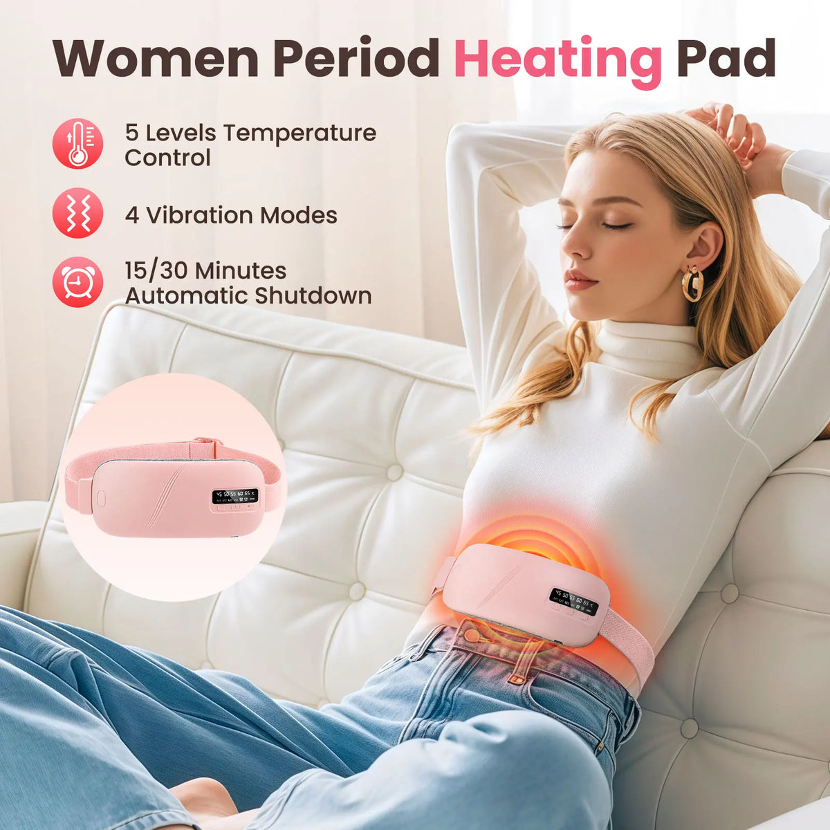 Cordless Menstrual Heating Pad with Vibration Massage