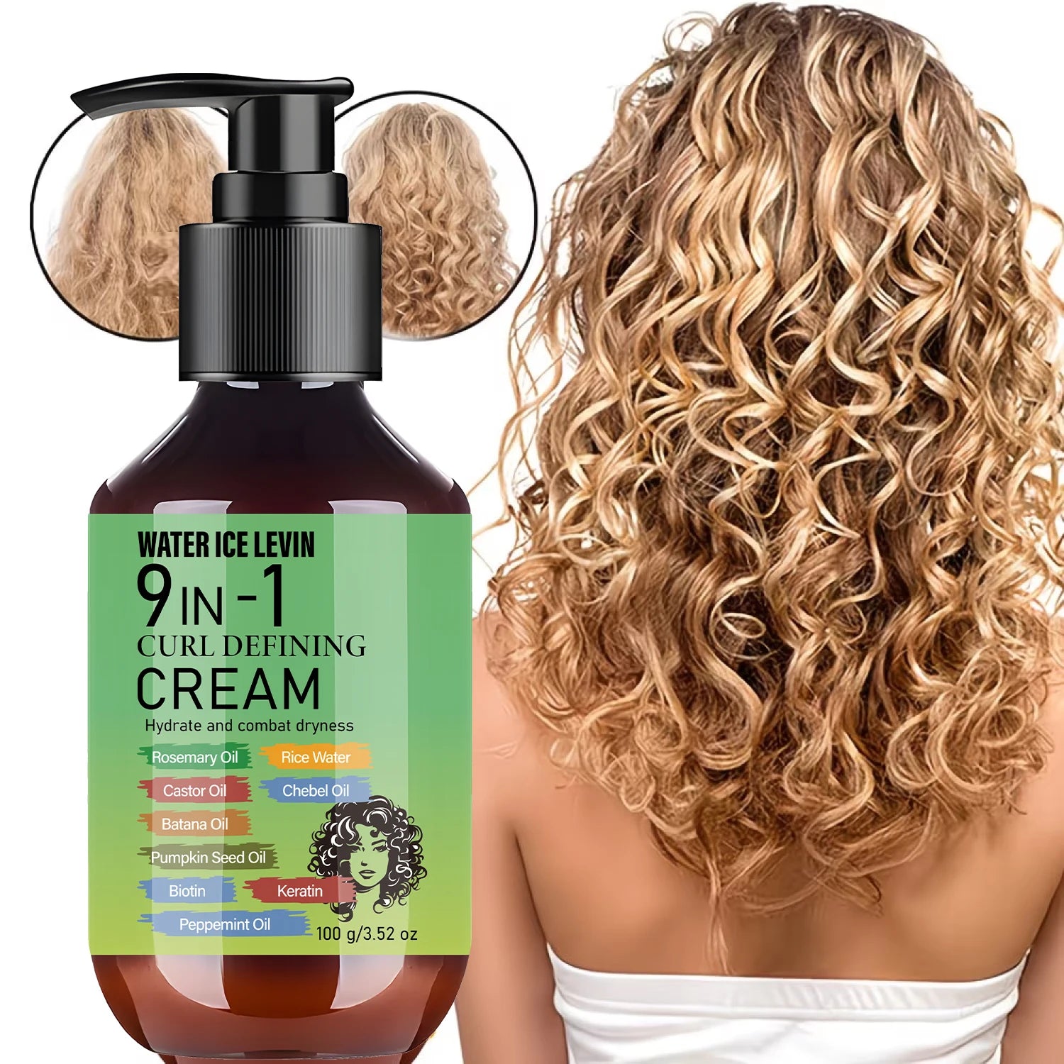 9-in-1 Curl Defining Hair Cream with Rosemary Castor Oil Biotin Keratin