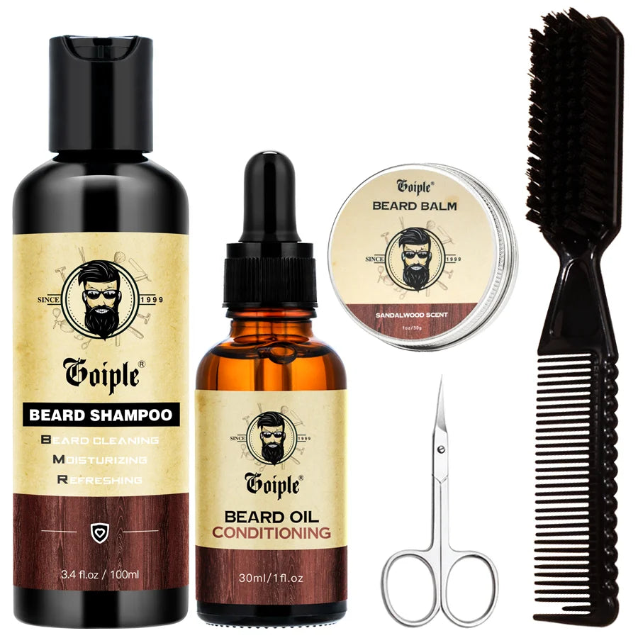 Beard Growth Care Kit with Shampoo Conditioning Oil and Grooming Tools