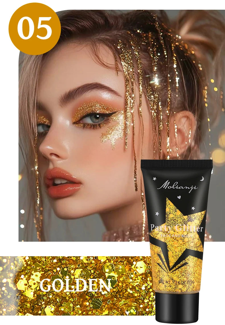 Molianji Glitter Gel Face and Body Shimmer Makeup for Parties