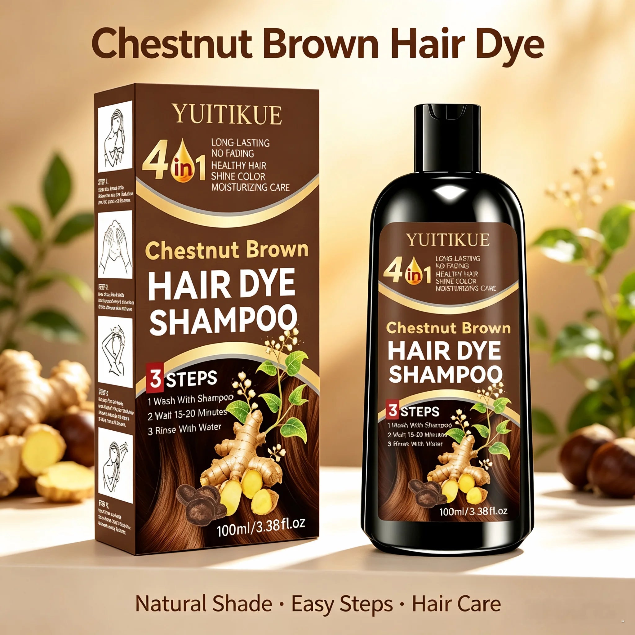 Chestnut Brown Ginger Hair Dye Shampoo 100ml