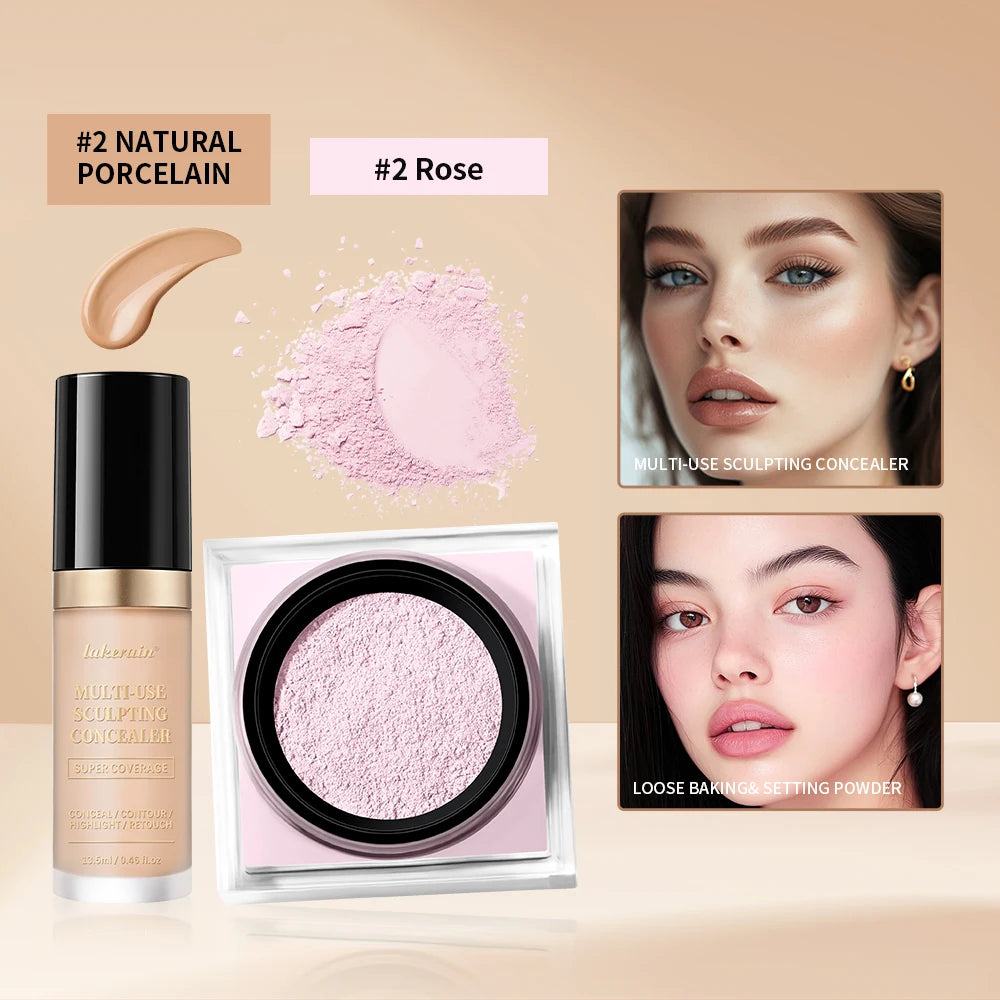 Face Concealer and Matte Setting Powder Makeup Set - 17