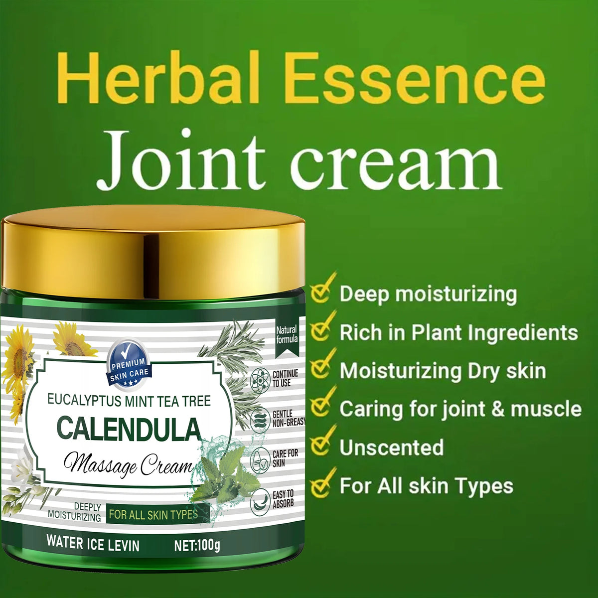Eucalyptus Mint Calendula Massage Cream Moisturizing Body Care 100g