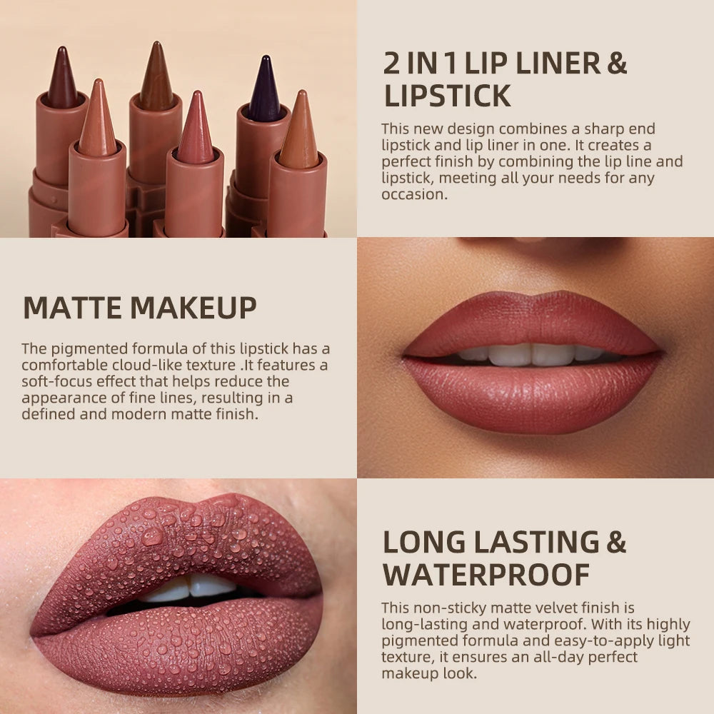 2-in-1 Waterproof Matte Lipstick and Lip Liner - 3