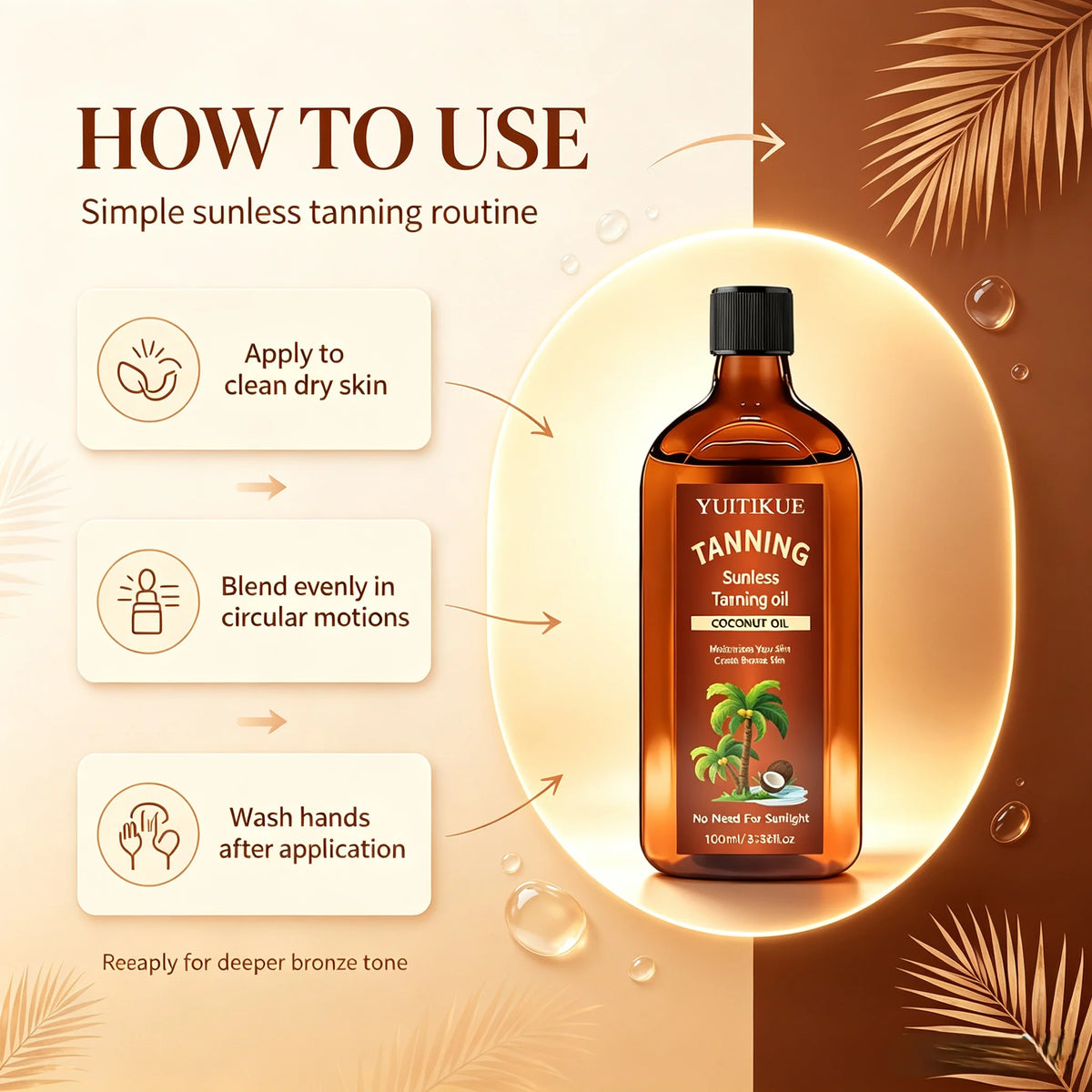 YUITIKUE Coconut Sunless Tanning Oil Moisturizing Bronze Glow Body Bronzer