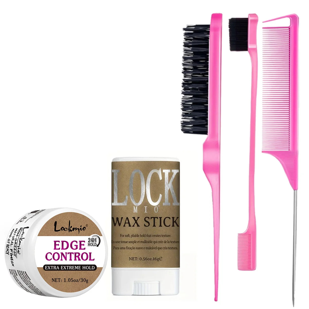 Lockmio Hair Styling Wax Stick and Edge Control Kit with Styling Tools - 12