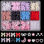 3D Mixed Nail Art Decorations with Bows Flowers and Pearls