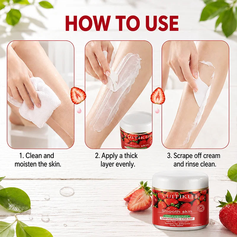YUITIKUE Strawberry Hair Removal Cream Gentle Body Depilatory 60g