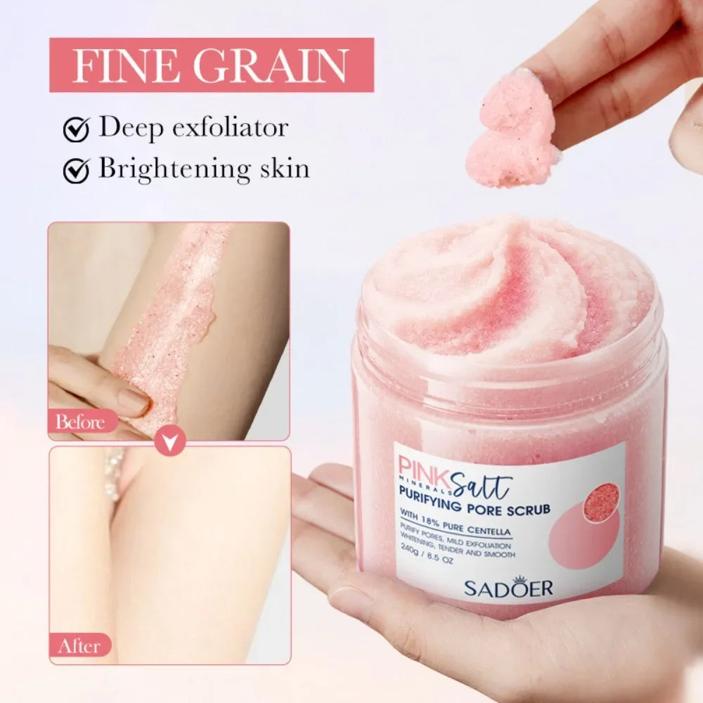 Sadoer Pink Himalayan Salt Body Scrub Exfoliating Pore Cleanser 240g - 1