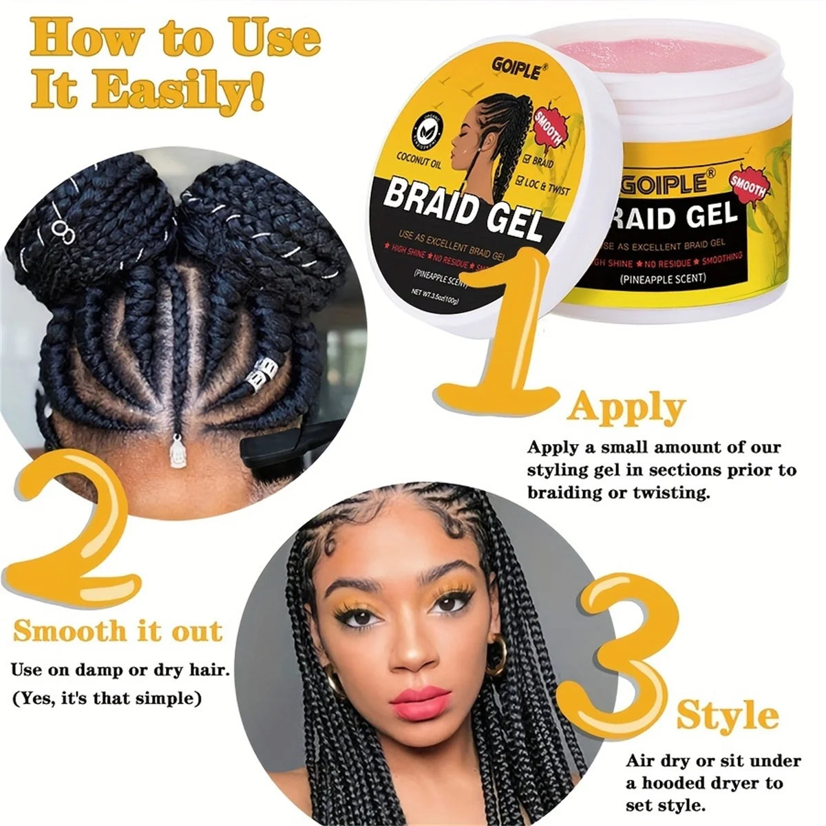 Strong Hold Braid Gel Hair Styling Wax Kit for Twists Locs and Edges